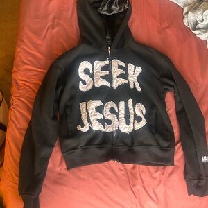 Black 'Seek Jesus' Bomber Jacket